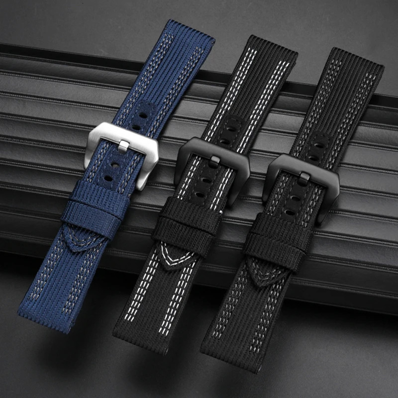 24mm 26mm Nylon Canvas Leather Watch Strap for 00984 985 Accessories Bracelet Black Blue Free Tools 240106