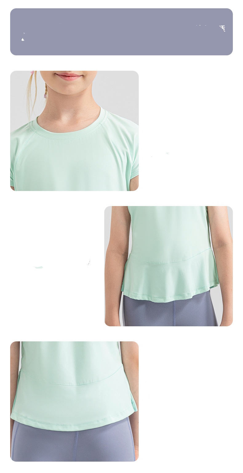 Uu-1882 Loose Yoga Short Sleeved Kids's Casual Running Dance Breathable Shirts