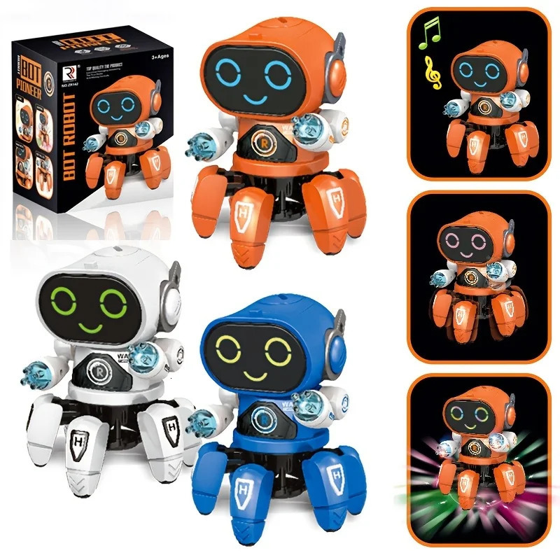 Cute 6-Claw LED Light Musical Dancing Robot An Educational and Interactive Toy for Kids - Perfect Gift for Boys 240108