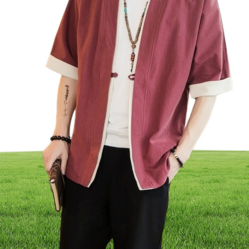 Men Cotton Linen Jacket China Style Kongfu Loose Kimono Cardigan Overcoat Open Stitch Coat Male Windbreaker 5XL Y201026