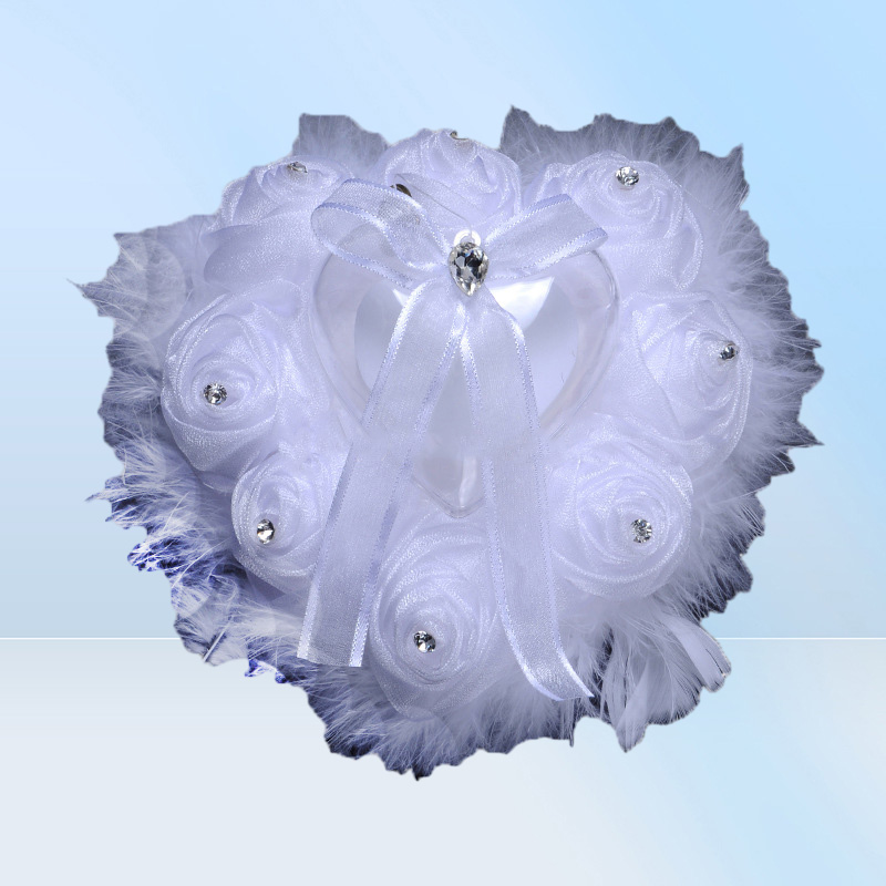Wedding Ring Pillow with Heart Box Floral Heart Shape Satin Rose Cushion Marriage Creative Suppliers High Quality BS5708