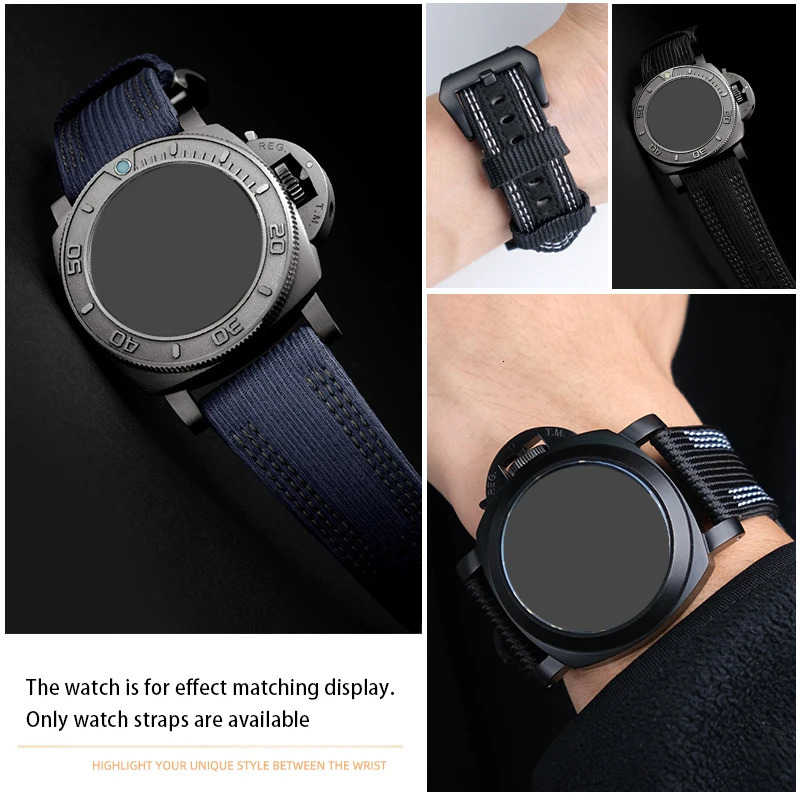 24mm 26mm Nylon Canvas Leather Watch Strap for 00984 985 Accessories Bracelet Black Blue Free Tools 240106