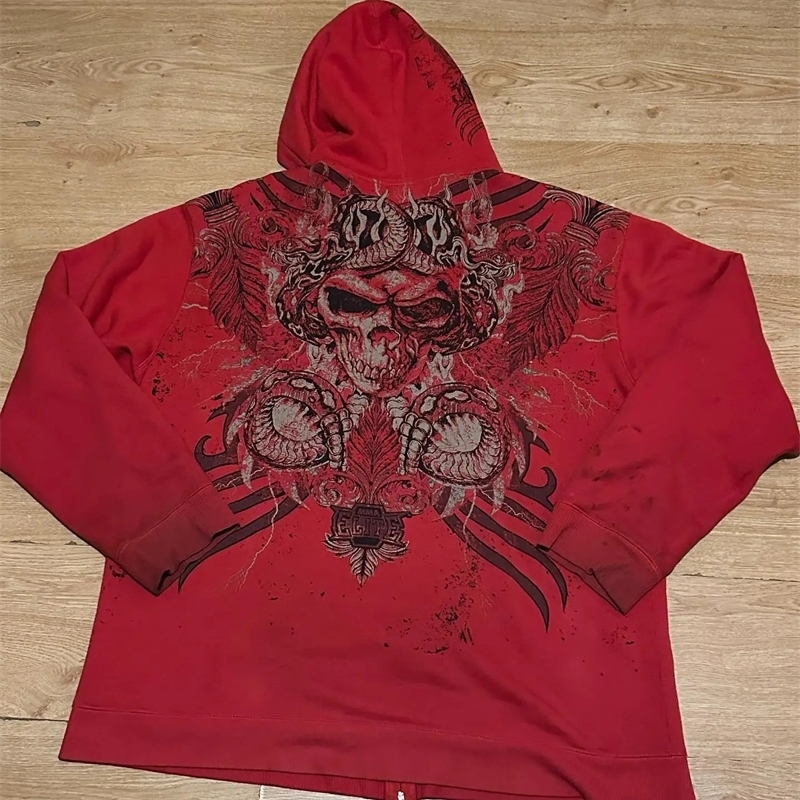 Y2k Hoodie Gothic Red Skull Pattern Printing Hip Hop Casual Sweatshirt Selling Personality Retro Hoodies Women Men Streetwear 240106
