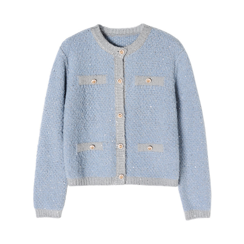 Maje New Button Color Contrast Socialite Knitted Coat Women's Sweater