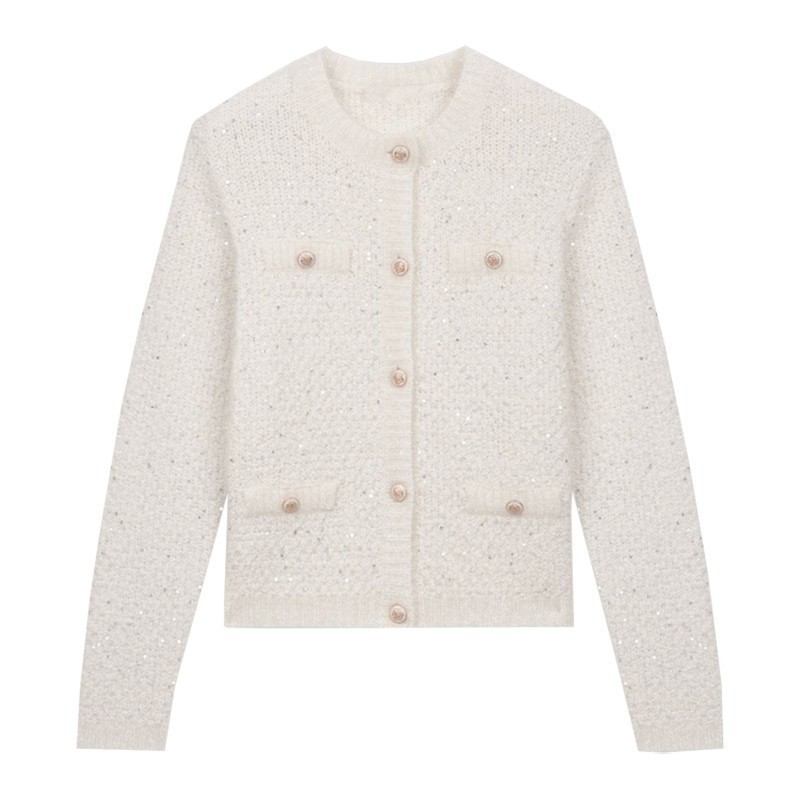 Maje New Button Color Contrast Socialite Knitted Coat Women's Sweater