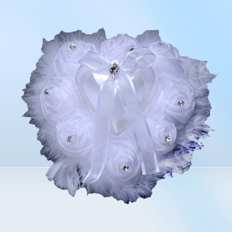 Wedding Ring Pillow with Heart Box Floral Heart Shape Satin Rose Cushion Marriage Creative Suppliers High Quality BS5708