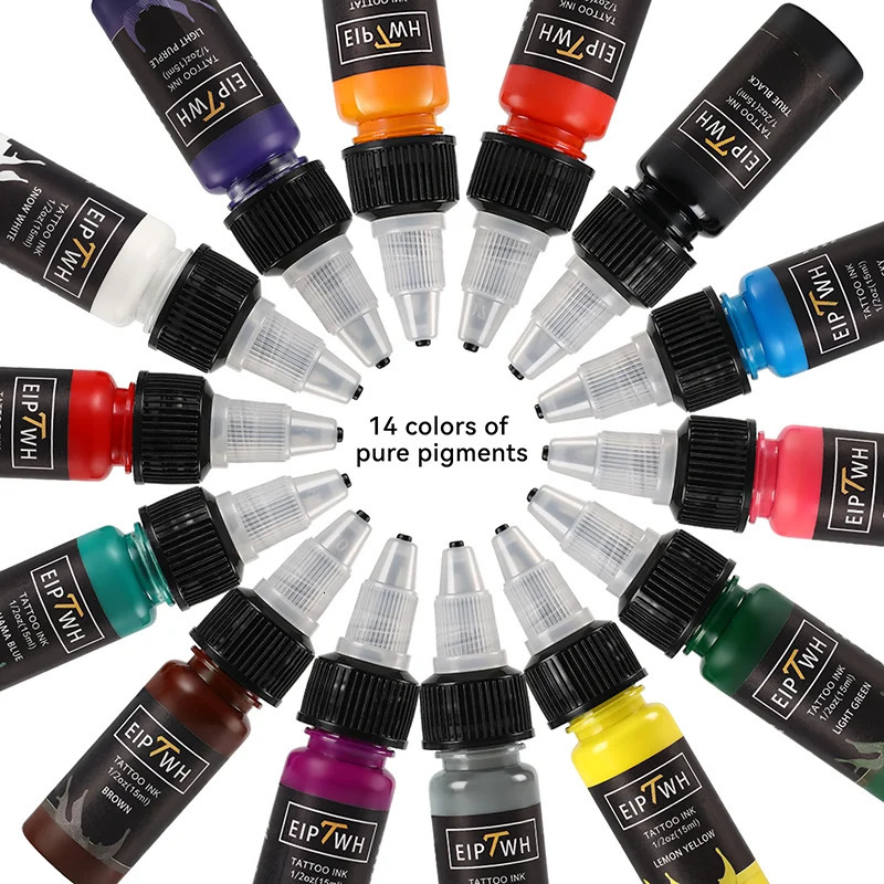15ml 14colors Tattoo Ink Pigment with box Body Art Tattoo Kits Professional Beauty Paints Makeup Tattoo Supplies Semi-permanent 240108