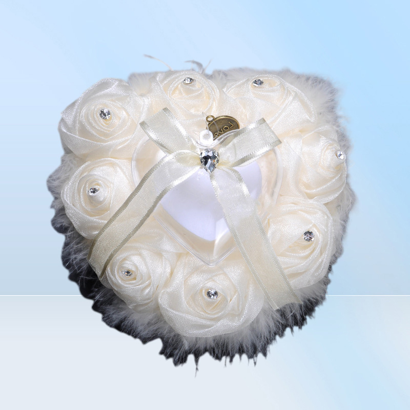Wedding Ring Pillow with Heart Box Floral Heart Shape Satin Rose Cushion Marriage Creative Suppliers High Quality BS5708