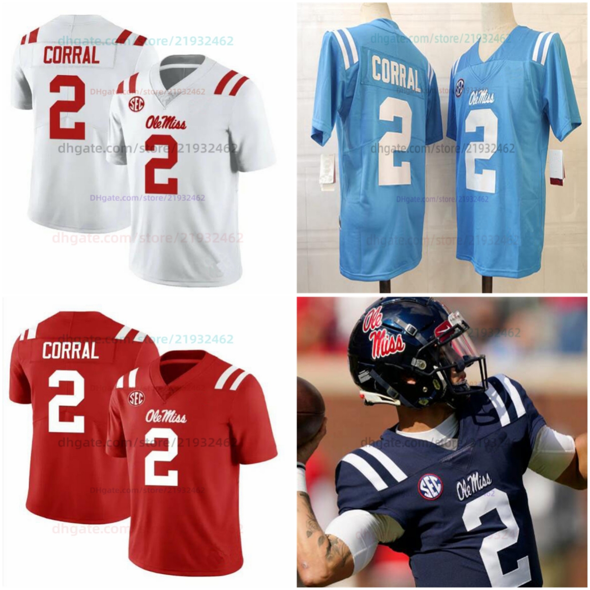 #2 Matt Corral Ole Miss Rebels College Football Jersey mans women youth stitched