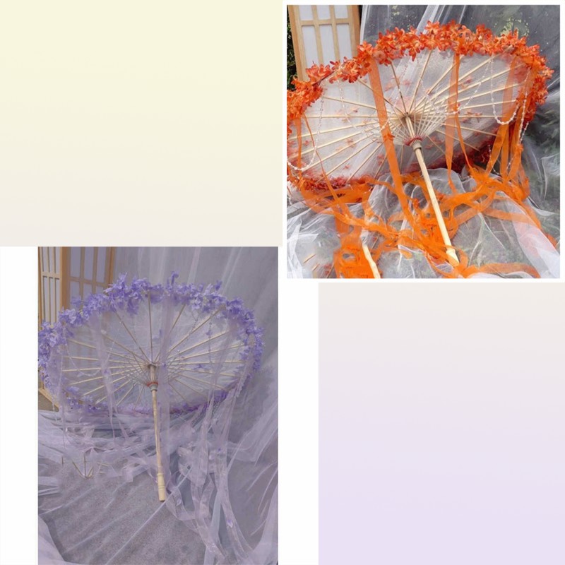 Umbrellas Mu ranju original antique Hanfu flower umbrella versatile cos super fairy Lolit yarn umbrella bead chain streamer aesthe2239504