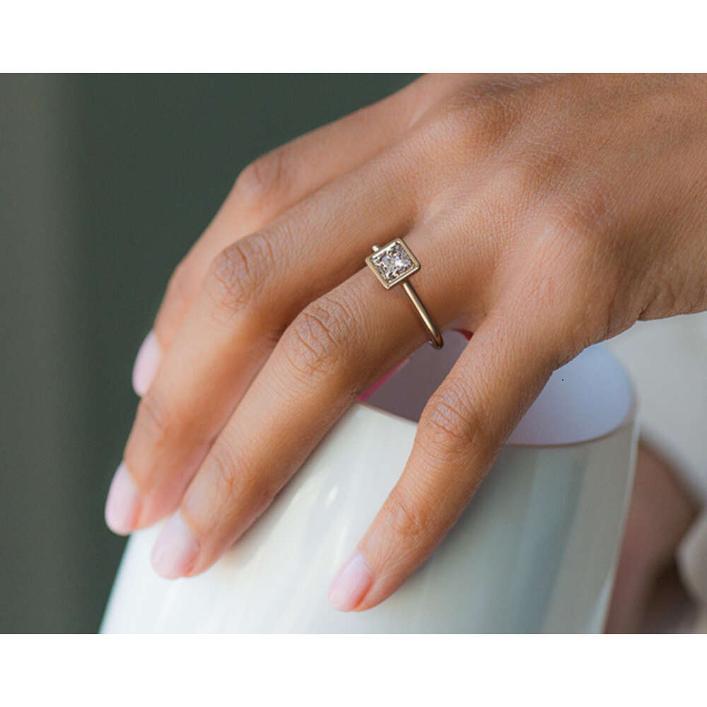 AAA GEMS Yellow Gold Lab Grown Dias VVS1 Moissanite Rings Comfort Fit Bezel Set Solitaire Engagement Ring