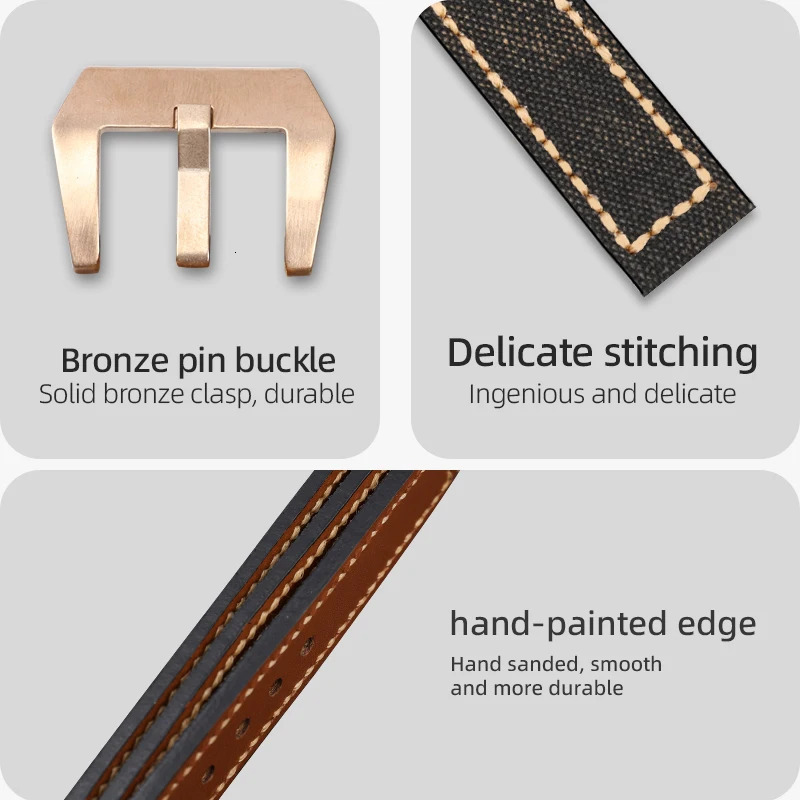 Canvas Laminated Leather Watchband 20 22 24 26mm for PAM111 441 Bronze Watch Accessories Cusn8 Buckle Mens Strap 240106