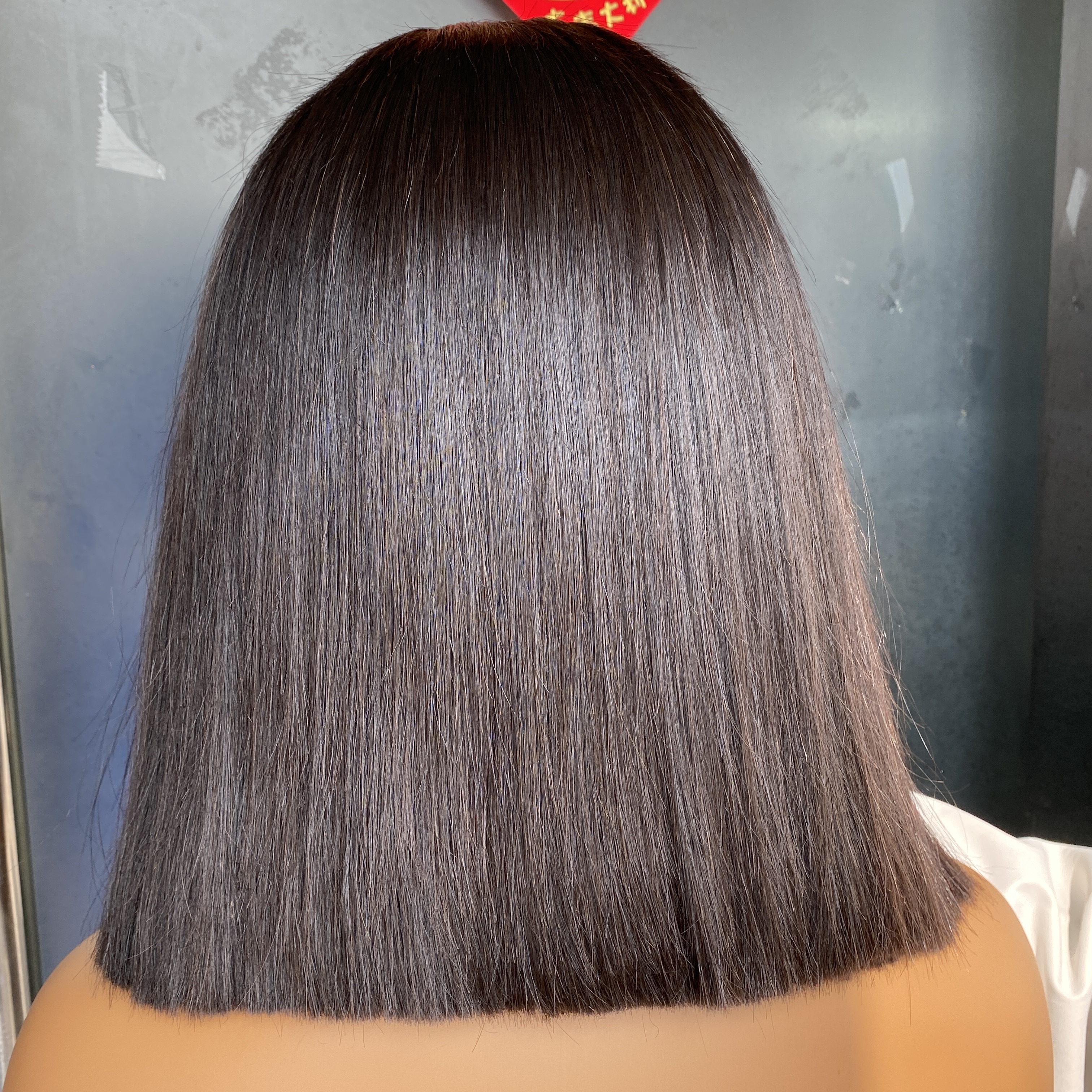 Brazilian Peruvian Vietnamese Double Drawn 12 Inch Natural Black Color 100% Raw Virgin Remy Human Hair Silky Straight 13x4 HD Lace Wig