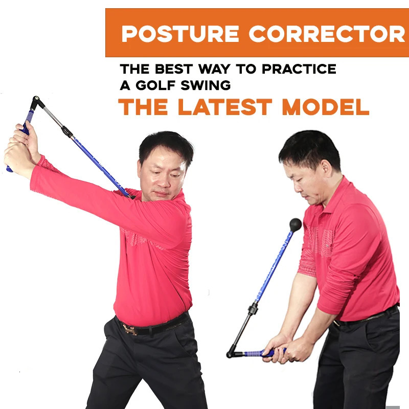 Folding Golf Swing Trainer Stick Posture Corrector Practice Swing Training Aids Upgrade With Rubber Rope Strength Exercises Blue 240108