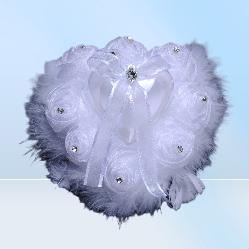 Wedding Ring Pillow with Heart Box Floral Heart Shape Satin Rose Cushion Marriage Creative Suppliers High Quality BS5708
