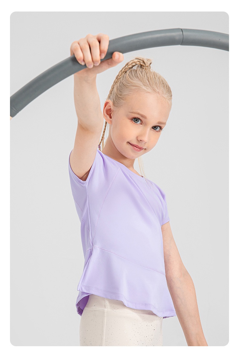 Uu-1882 Loose Yoga Short Sleeved Kids's Casual Running Dance Breathable Shirts