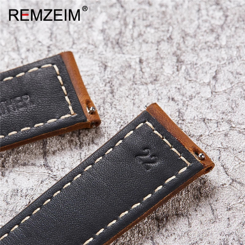 REMZEIM Genuine Leather Watch Band 20mm 22mm 24mm 26mm Quick Release Crazy Horse Strap Watchband Accessories 240106