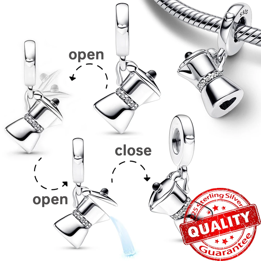New 925 Sterling Silver Moka Coffee Pot Dangle Charm Fit Original Pan Bracelet Bangle Women DIY Jewelry Gift