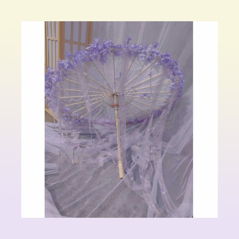 Umbrellas Mu ranju original antique Hanfu flower umbrella versatile cos super fairy Lolit yarn umbrella bead chain streamer aesthe2239504