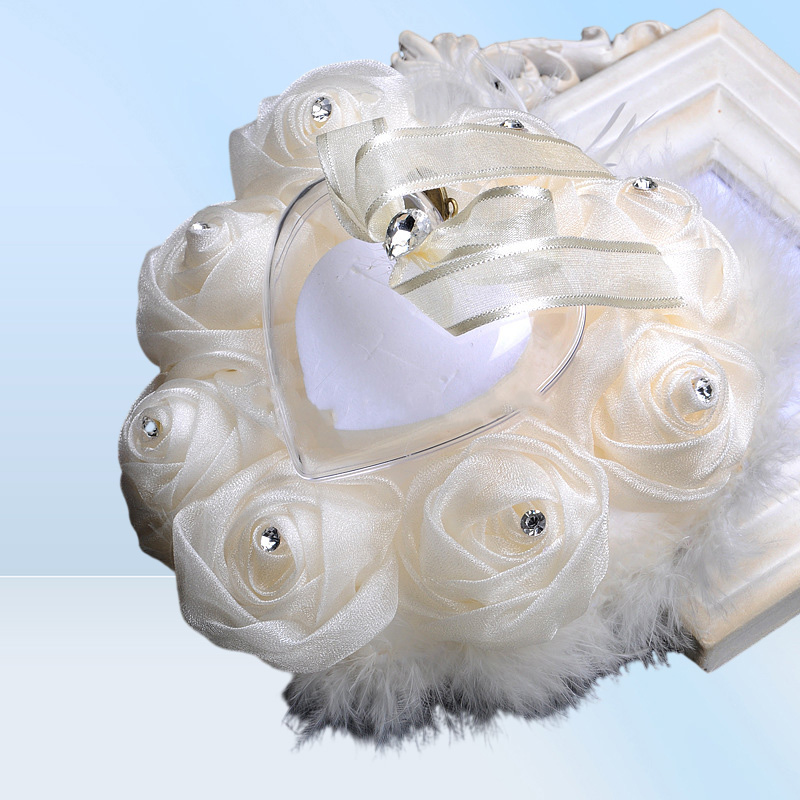 Wedding Ring Pillow with Heart Box Floral Heart Shape Satin Rose Cushion Marriage Creative Suppliers High Quality BS5708