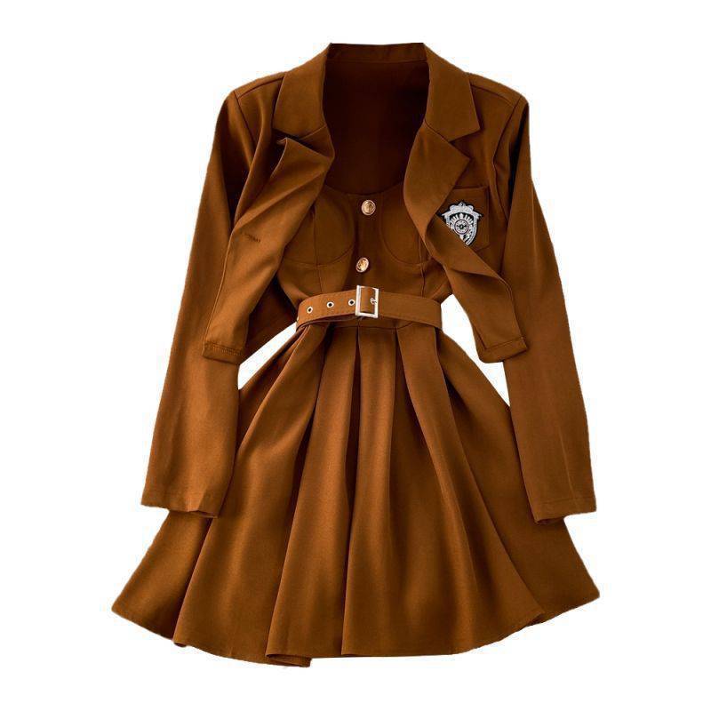 Large Women's Spring Set Women's 2023 New Korean Fashion Coat Waist Wrap Dress Two Piece Set Trendy 230508