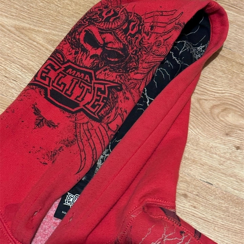 Y2k Hoodie Gothic Red Skull Pattern Printing Hip Hop Casual Sweatshirt Selling Personality Retro Hoodies Women Men Streetwear 240106