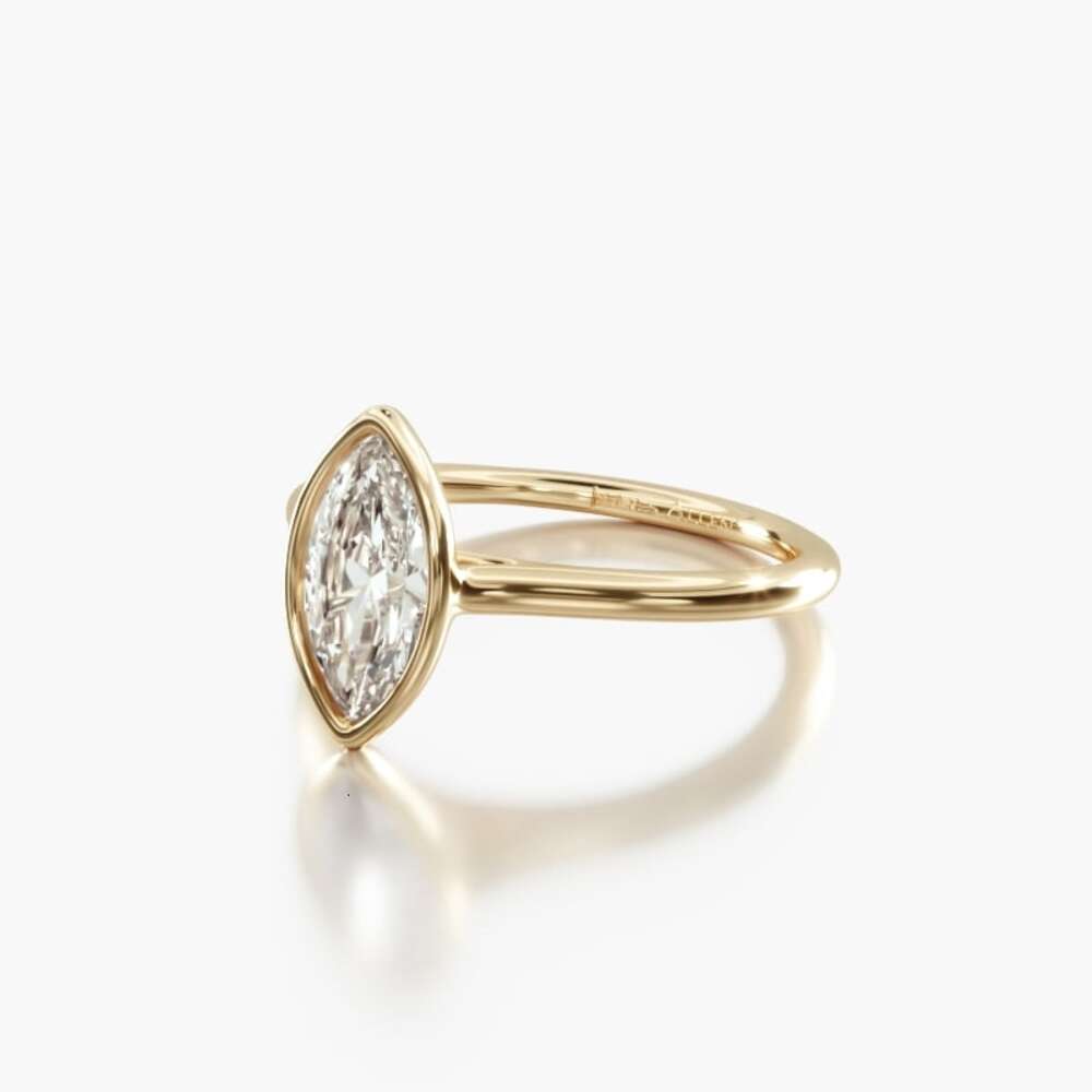 AAA GEMS Yellow Gold Lab Grown Dias VVS1 Moissanite Rings Comfort Fit Bezel Set Solitaire Engagement Ring