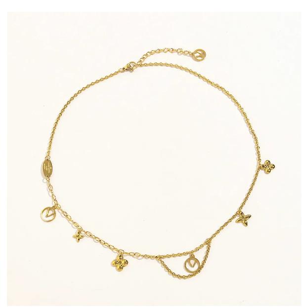 Brand Newet Fahion Deigner Double Letter Pendant Necklace Gold Plated Rhinetone Clavicular Chain Women Girl Fetival Jewelry Gift