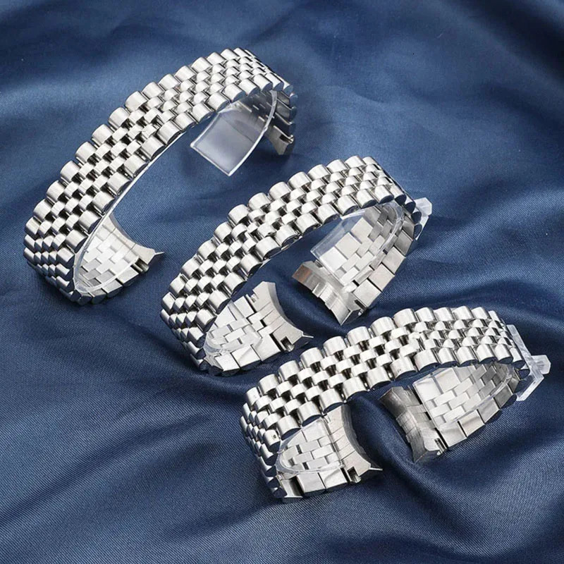 Watch Accessories 20mm 316L Solid Stainless Steel Curved End Jubilee Strap Band Bracelet Fit for bracelet 240106