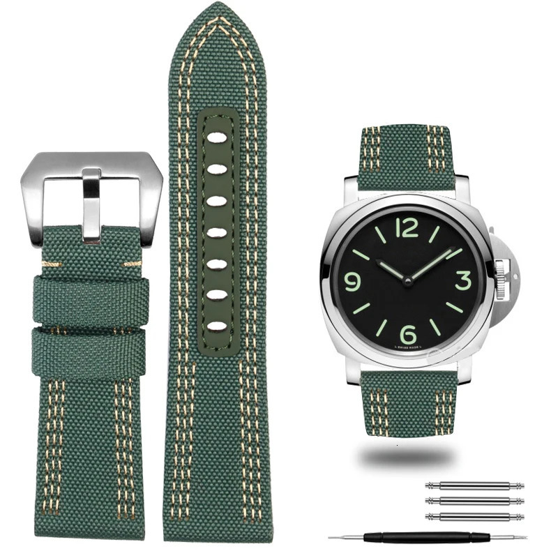 24mm 26mm Nylon Canvas Leather Watch Strap for 00984 985 Accessories Bracelet Black Blue Free Tools 240106