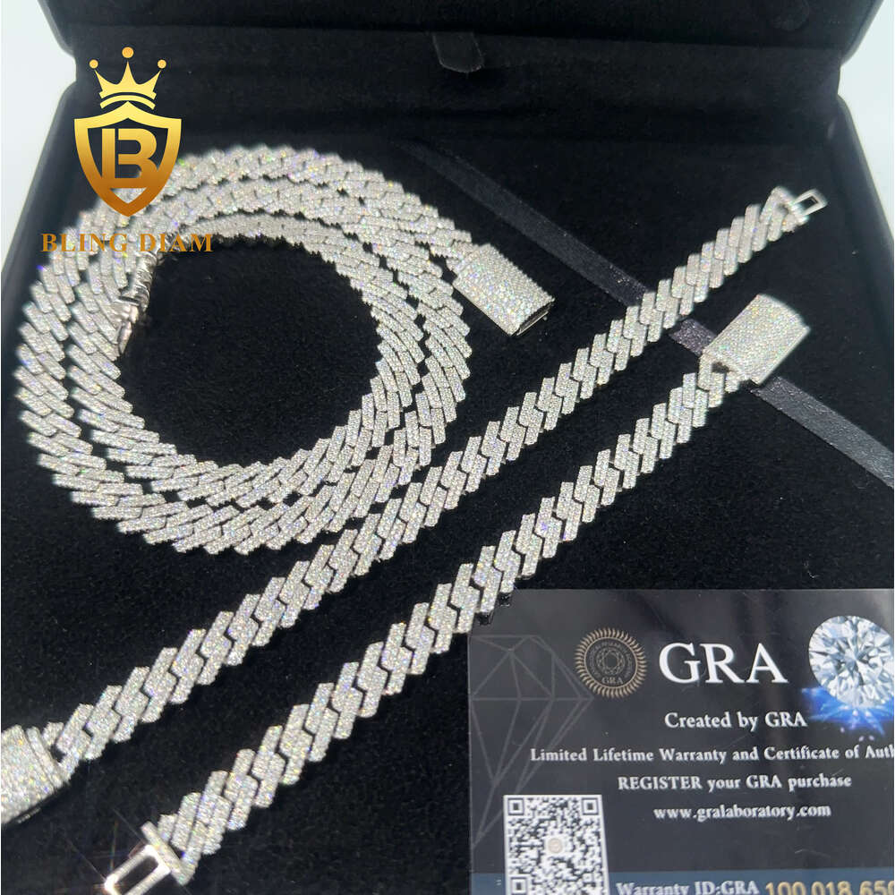 Hip Hop Jewelry S925 Silver Men Women 10mm Moissanite Diamond Cuban Link Chain Choker Necklace