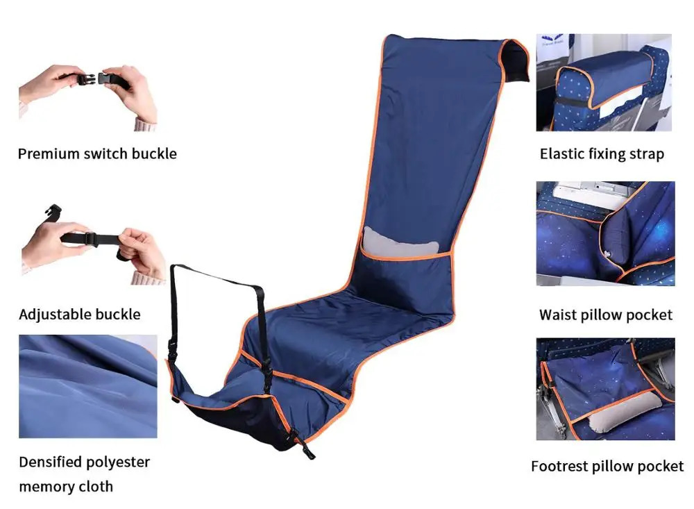 Adjustable Footrest Hammock with Inflatable Pillow Seat Cover Planes Trains Buses Swing Chair Outdoor Travel 240109