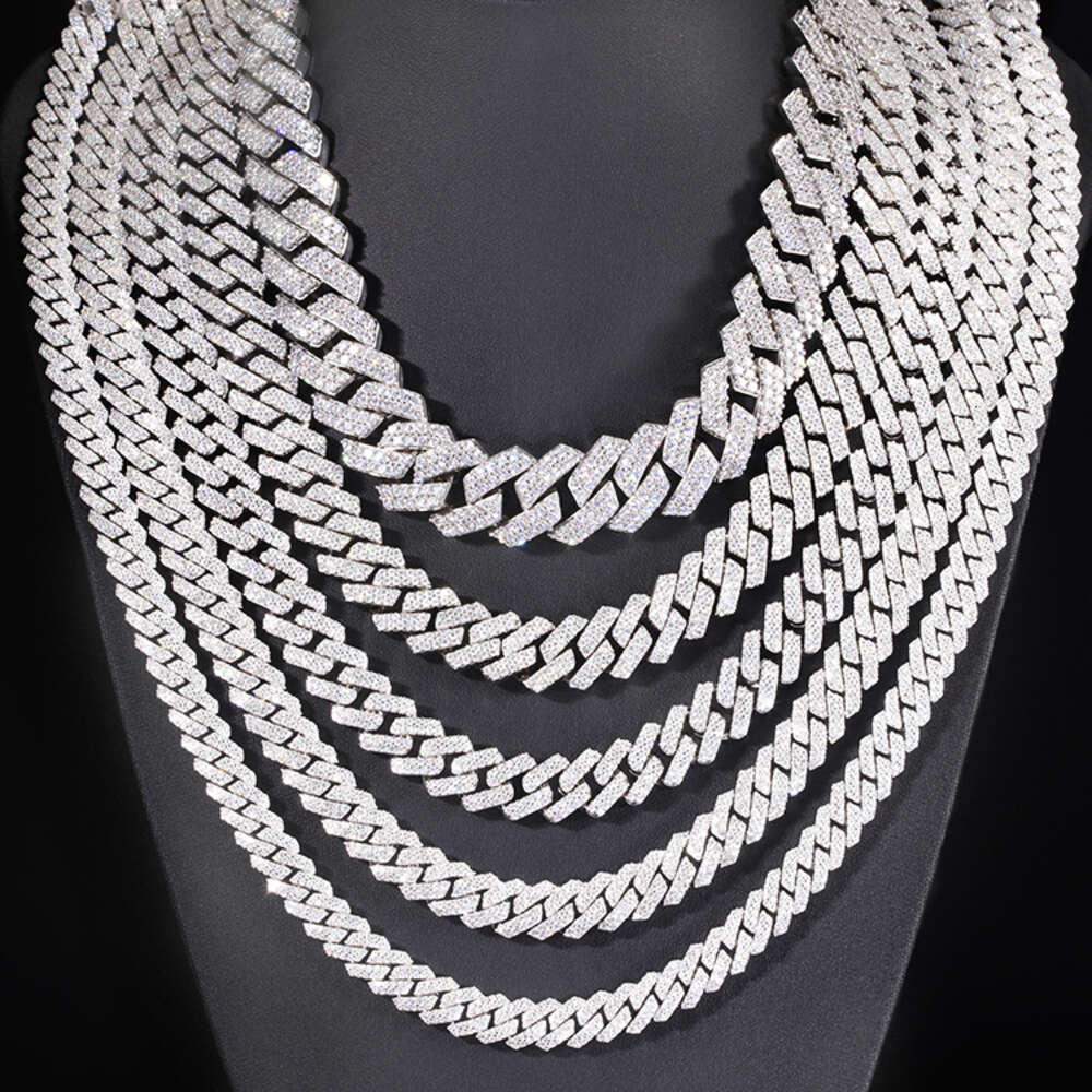 necklace moissanite jewelry dia gold for 14mm Width 2 Row bracelet men siering cuban k pass tester GRA VVS chain