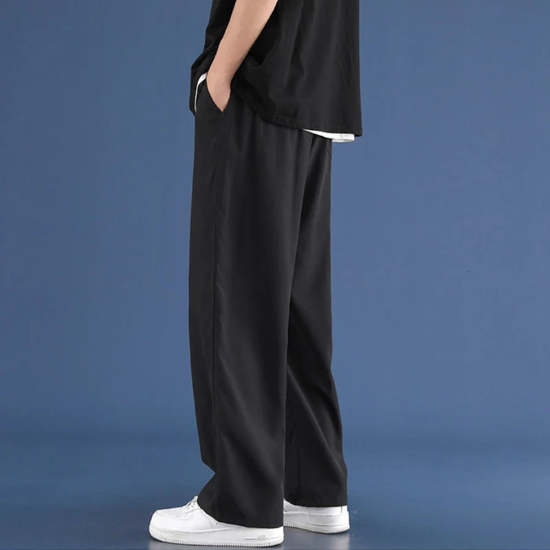 Men Ice Silk Sweatpants Drawstring Streetwear Harajuku Jogger Trousers Y2k Style Sport Gym Oversized Baggy Wide Leg Pants 8XL 240109