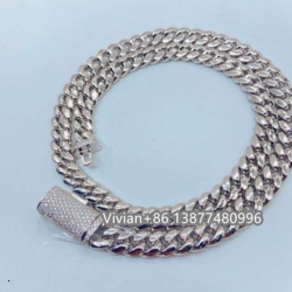 Ready to Ship Moissanite Clasp Lock Miami Thick 8mm Sterling Silver 925 Cuban Link Chain Necklace