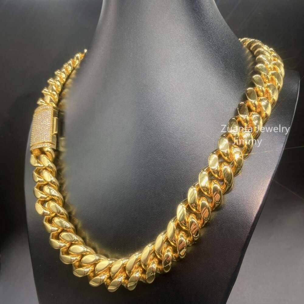 Iced Out Vvs Moissanite Diamond Clasp Thick 20mm Miami Cuban Stainless Steel Gold Necklace
