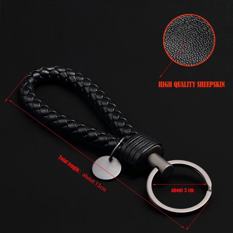 Handmade Braid Real Sheepskin Leather Woven Rope Keychain Wrist Rope Couple Key Chain Llavero Key Ring Key Holder Car Pendant 240109