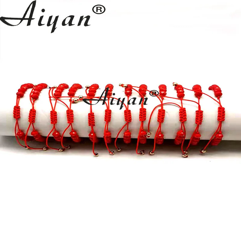 12 Pieces Rainbow And Red Crystal Hanging Alloy Single Hanging Eye Woven Bracelet With Exorcism Protection Can Given As Gifts 240109