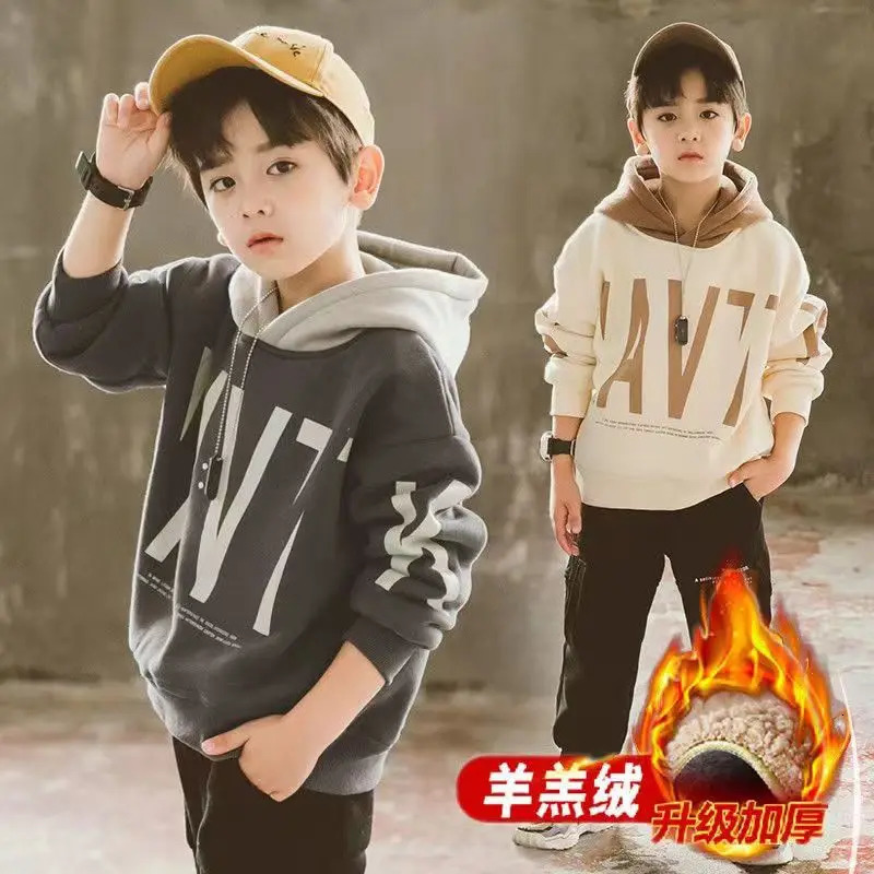 Kids Warm Fleece Hoodies Sweatshirt Todder Teens Cotton Bear Spring Hooded Sweatwear Clothes Pullover Outwear Top 240108