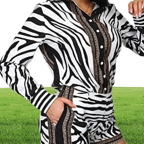 Women039s Tracksuits Autumn Two Piece Set Women Fashion Zebra Pattern Longsleeved Shirt Shorts Suit Ladies Casual4595871