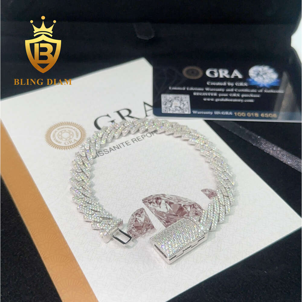 Hip Hop Jewelry S925 Silver Men Women 10mm Moissanite Diamond Cuban Link Chain Choker Necklace