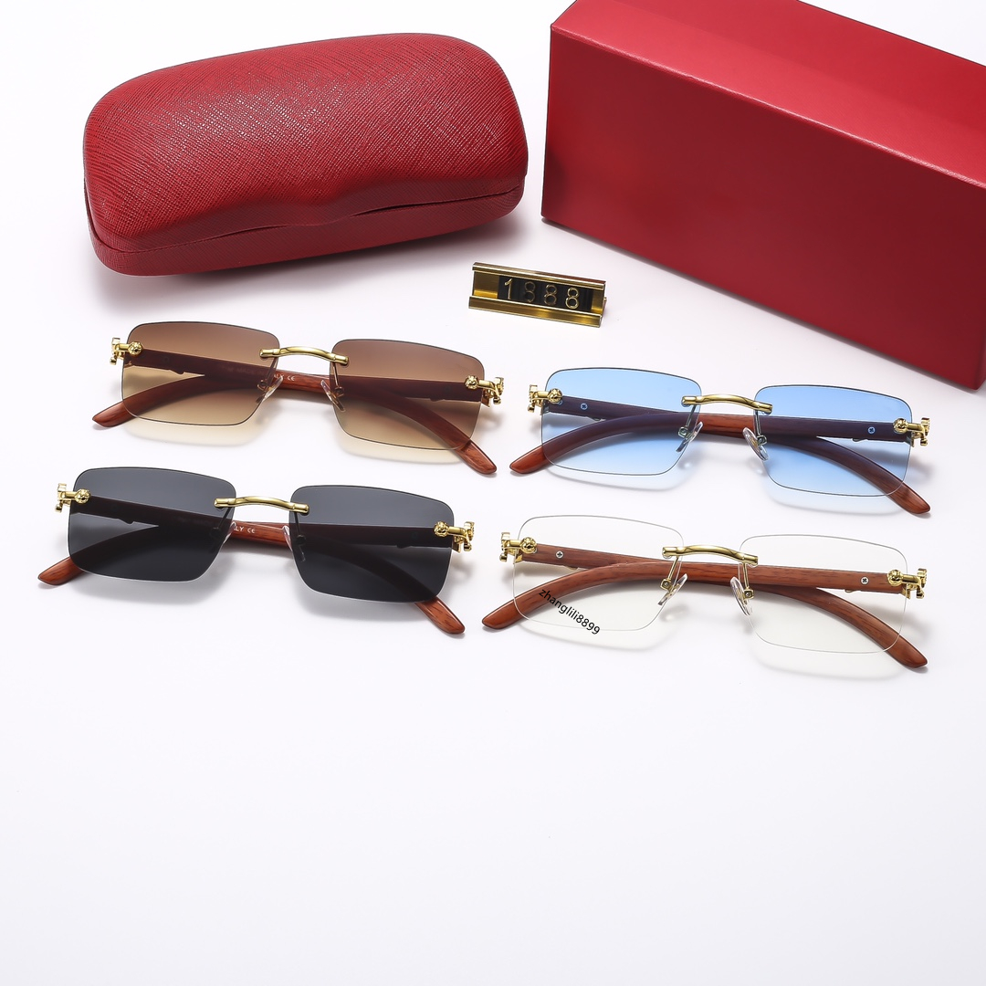 Rimless Eyeglasses Mens Square Sunglasses: Designer Frameless Gradient Lens Sun Glasses For Women, Vintage Wooden Oculos Y260207