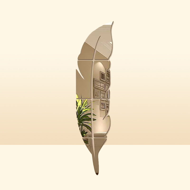 DIY Feather Plume 3D Mirror Wall Sticker for Living Room Art Home Decor Decal Acrylic Sticker Mural Wall Decoration Y0805