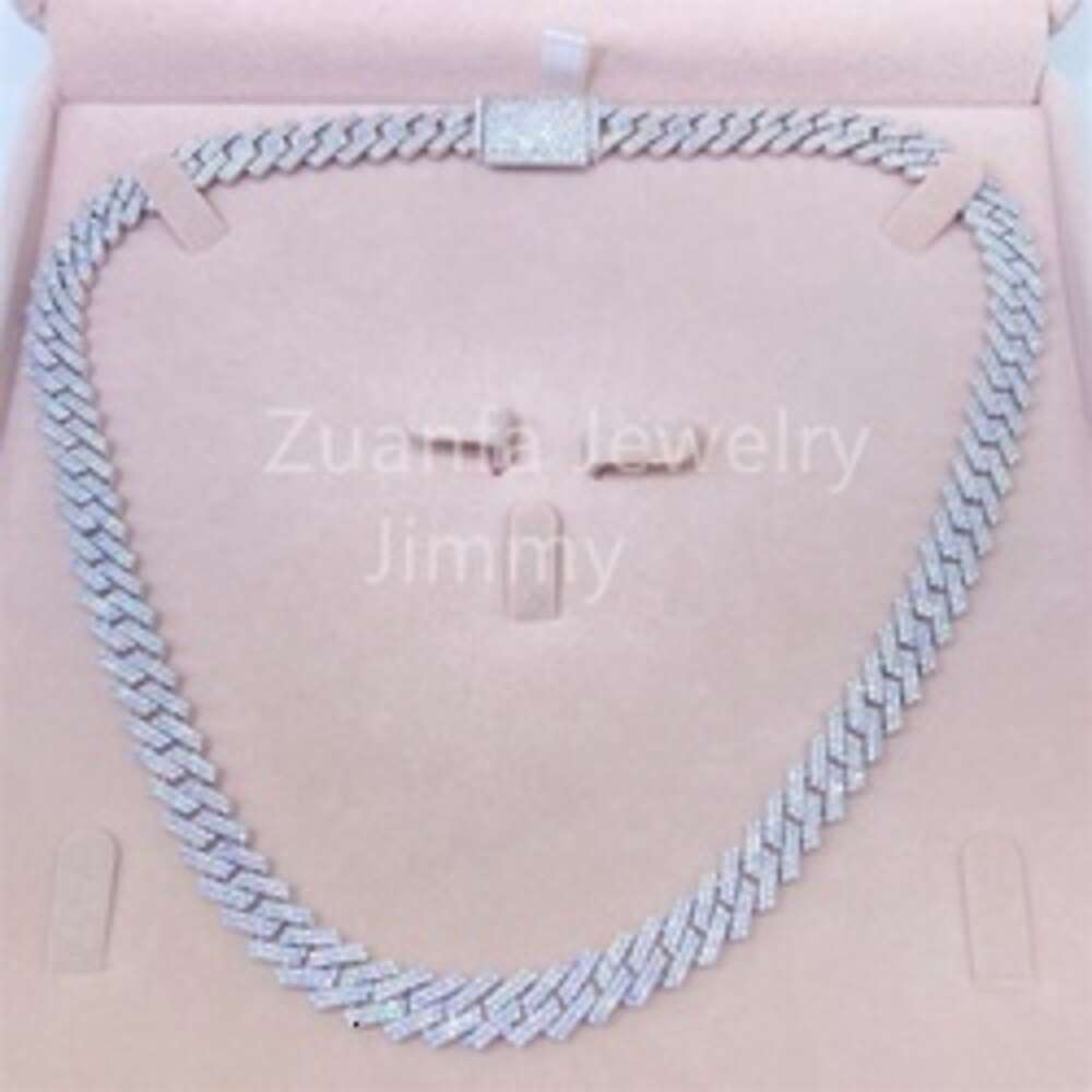 925 Sterling Silver Solid Customized Unique Design 10mm Two Row Vvs1 Moissanite Diamond Men Cuban Link Chain