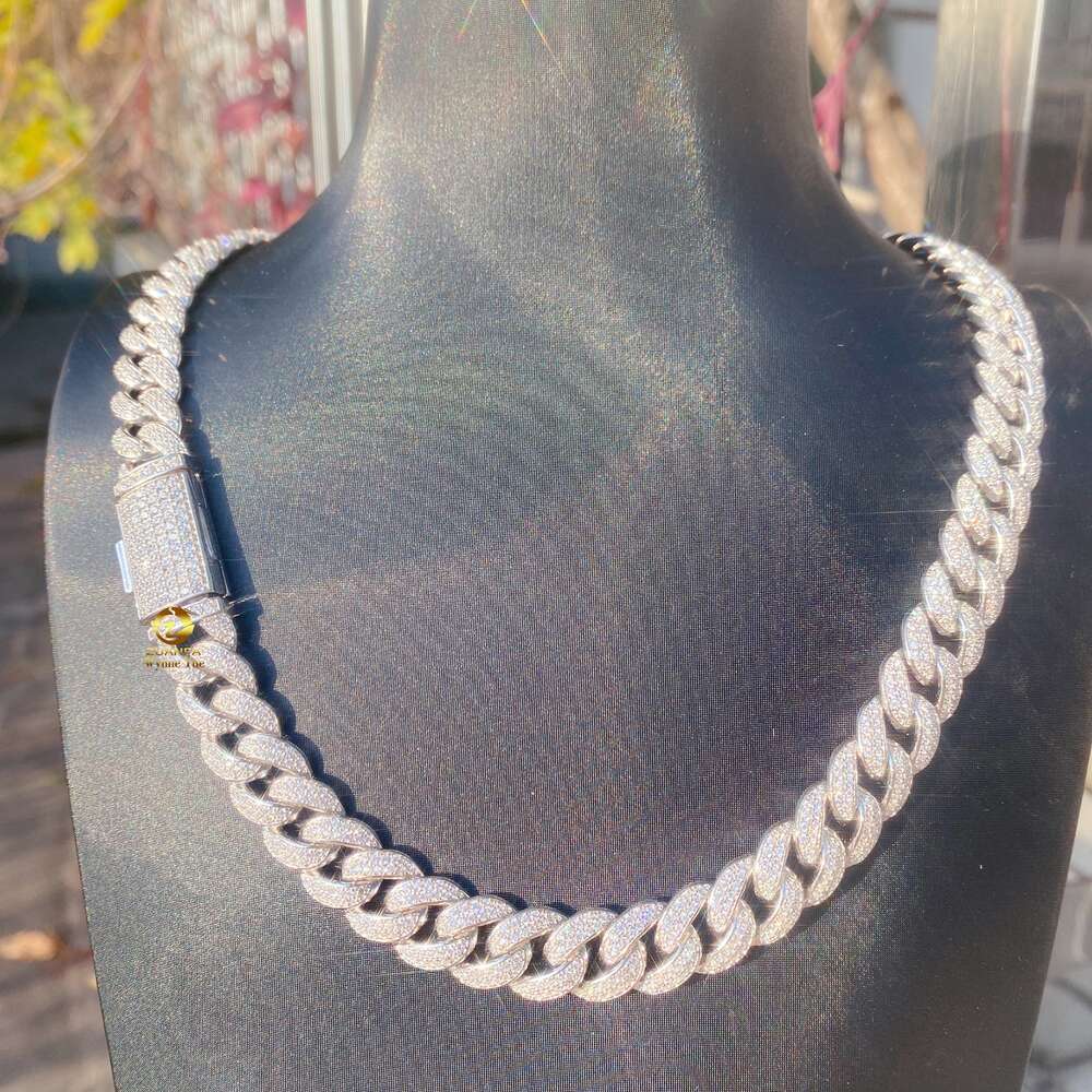 12mm 2 Row Classic Design Iced Out Vvs1 Moissanite Diamond Miami Cuban Link Chain