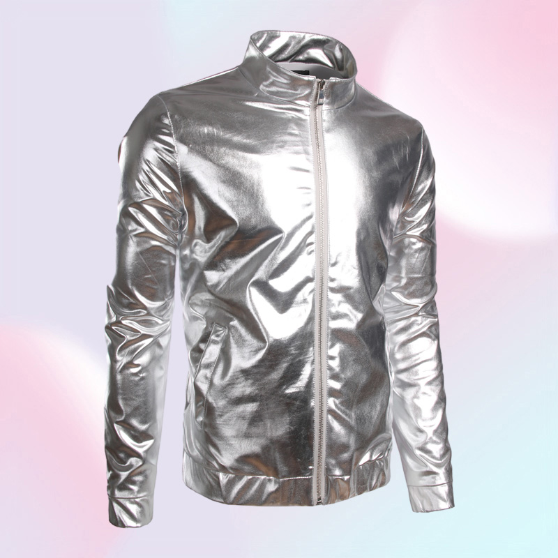 Whole Nightclub Trend Metallic Gold Shiny Jacket Men Veste Homme Fashion Brand FrontZip Lightweight Baseball Bomber Jacket B2129507