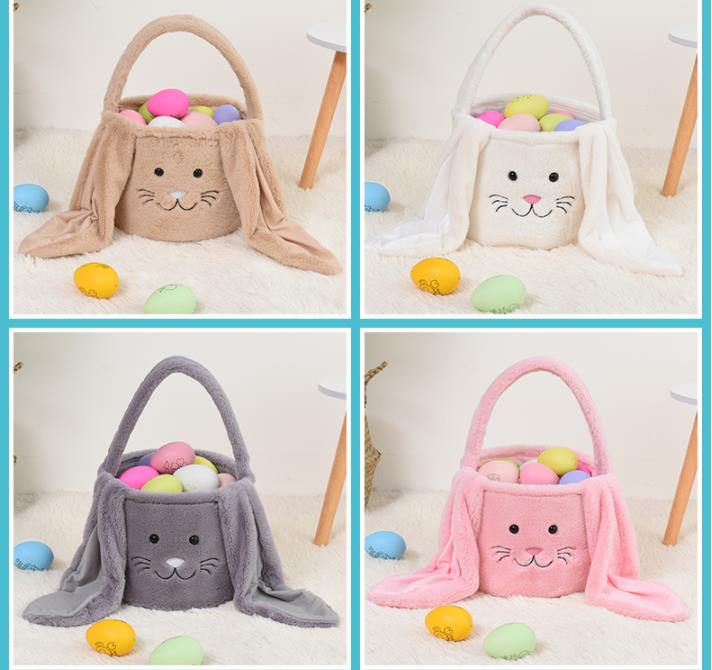 Easter Rabbit Basket Festive Fuzzy Long Ears Bunny Bucket Comfort Plush Easter Eggs Storage Bag Kids Candy Toy Tote Bags SN4256