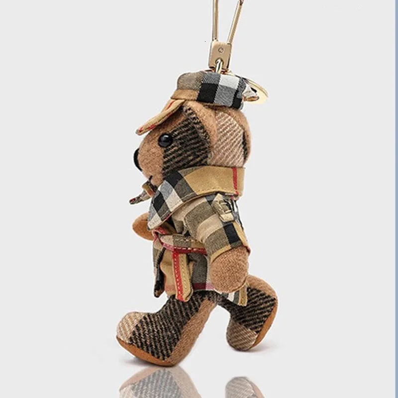 Plush Teddy Bear Keychain Ornament Cute Plaid Design Cashmere Wool Car Bag Decoration L250928EGA7