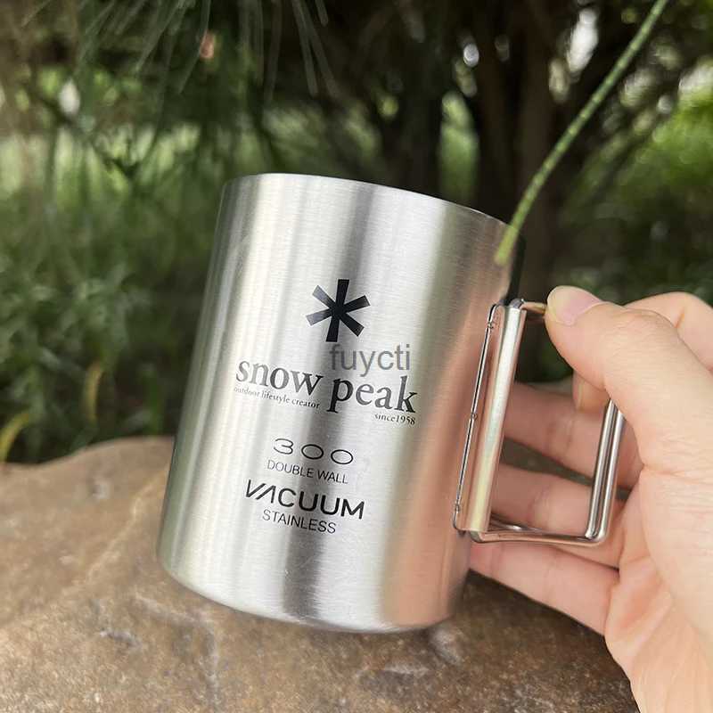 Mugs 300ML Snow Peak Camping Cup Stainless Steel Folding Mug Outdoor Portable Tea Cup Camping Travel Mug YQ240109