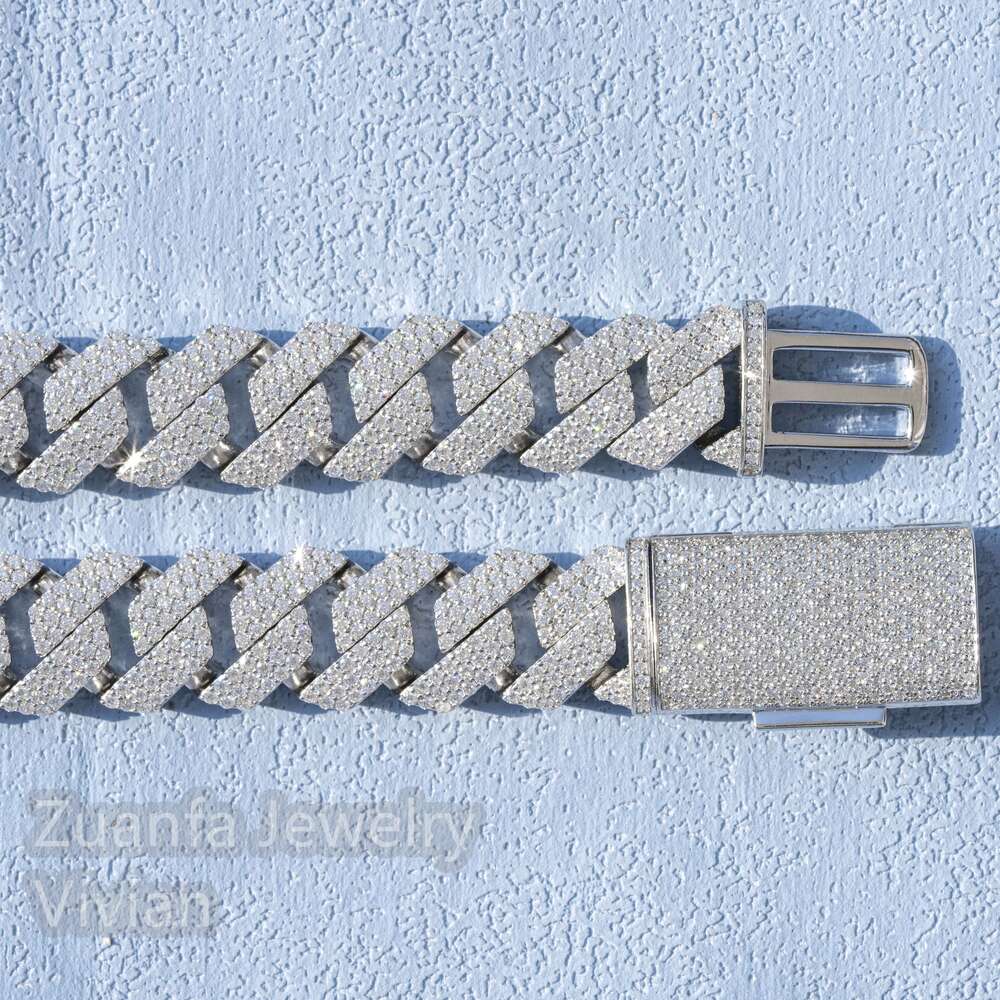 Handmade 15mm Width Three Links Vvs Moissanite Diamond Stone Womens Necklaces 2023 Necklace White Gold Plated Link Chain